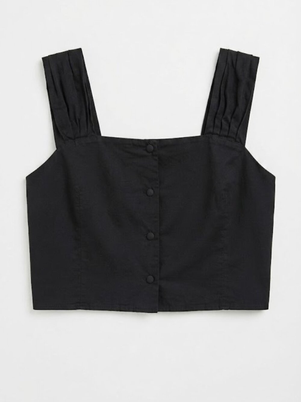 OAK + FORT Black Cropped Button-Front Tank